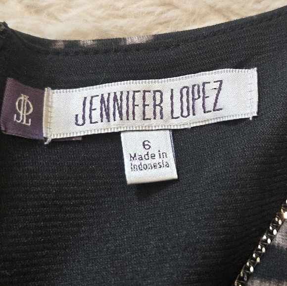 Jennifer Lopez Black & Cream Leopard Print Sleeveless Sheath Dress, Size 6 - Picture 2 of 8